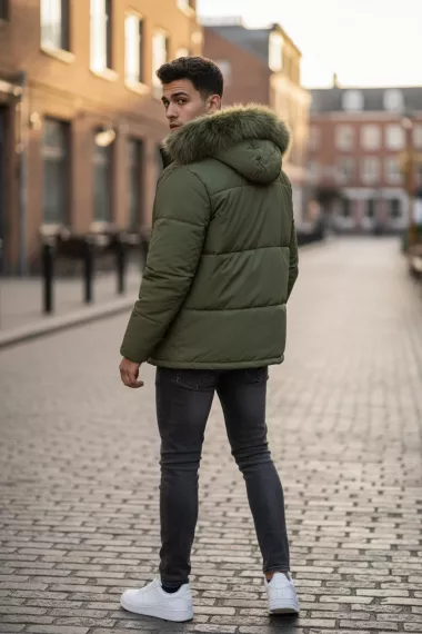 Geaca barbati groasa de iarna, imblanita kaki 2333